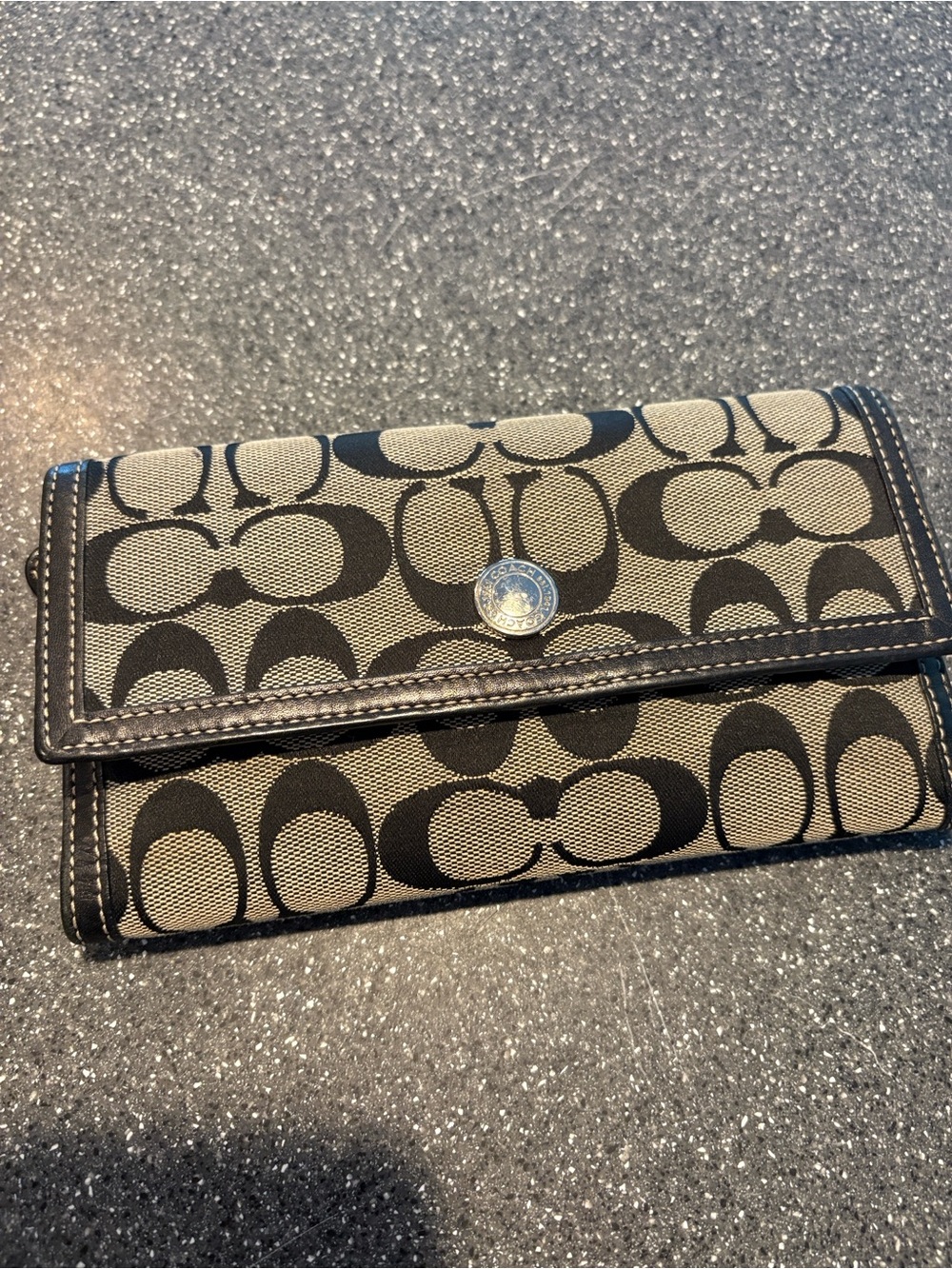 Coach Signature Canvas Fold-Over Wallet in Khaki and Black